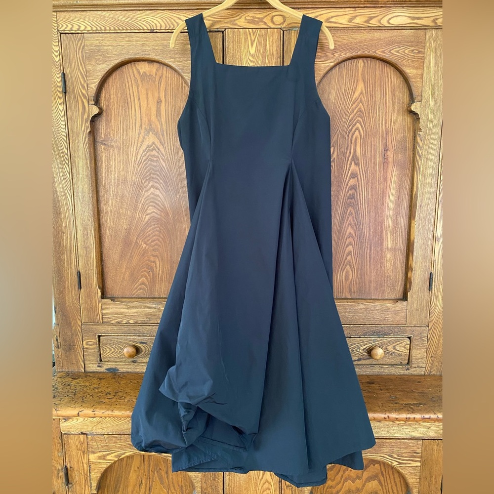 ELM Design black midi wrap dress 3 M L taffeta adjustable bubble hi lo hem